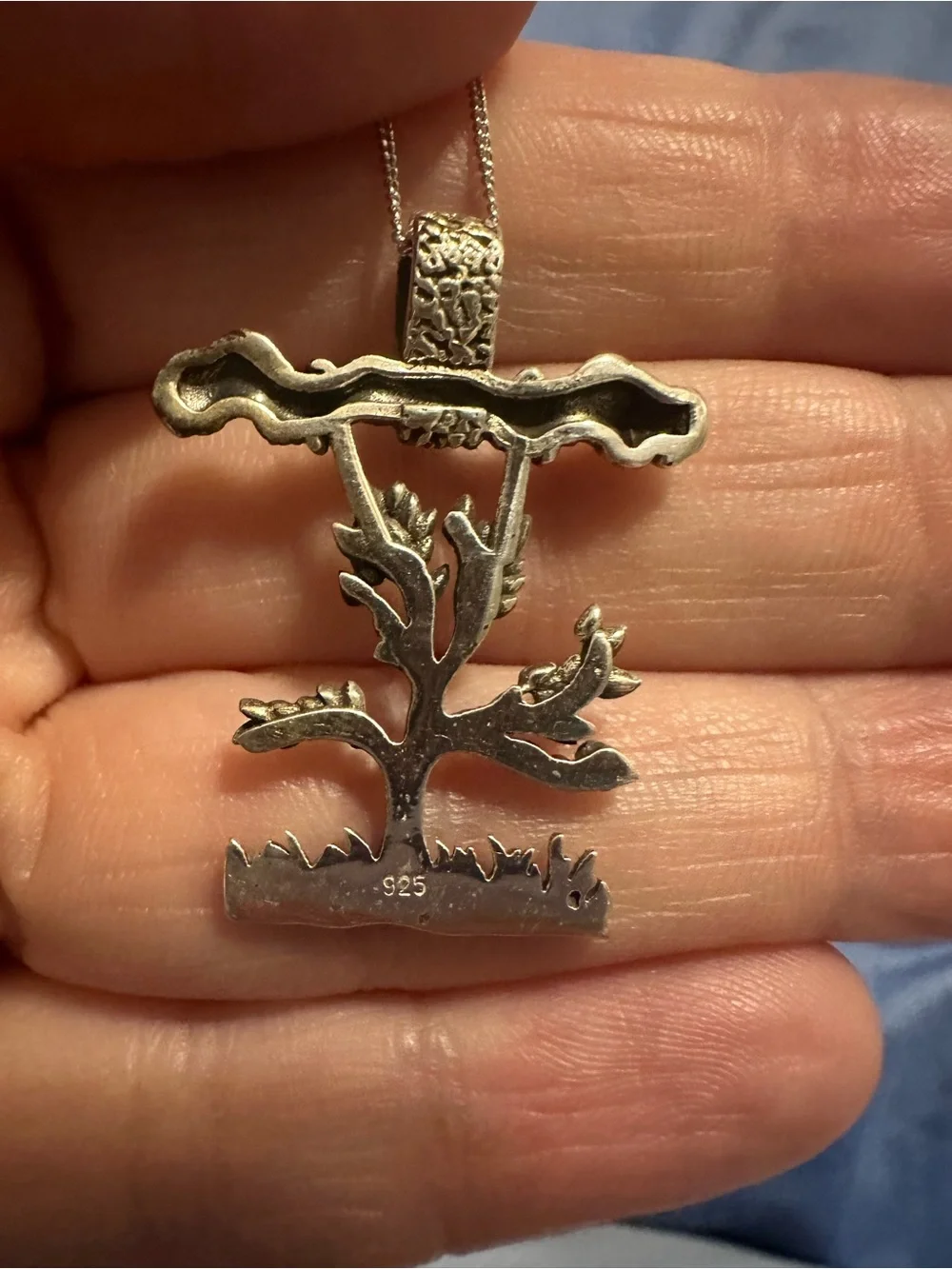 Sterling Silver Tree Cross Pendant Necklace - Silver